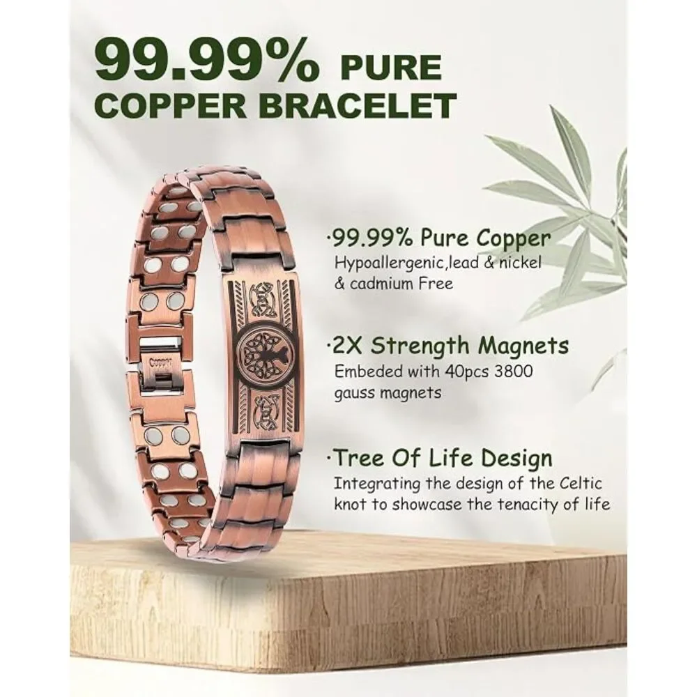 Men's 99.99% Pure Copper Tree of Life Magnetic Bracelet Adjustable